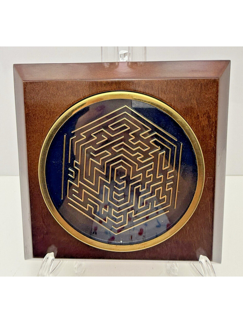 Vtg Cube Maze Mid Century Coffee Table Desk Decor Wood Gold Style Flat MCM